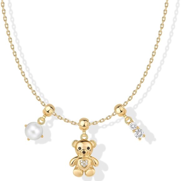 14K Gold Plated Dainty Necklace with Charms Set Adjustable Hypoallergenic Women - Picture 1 of 6